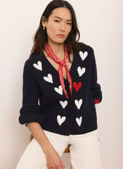 Navy Heart Embroidered Cardigan