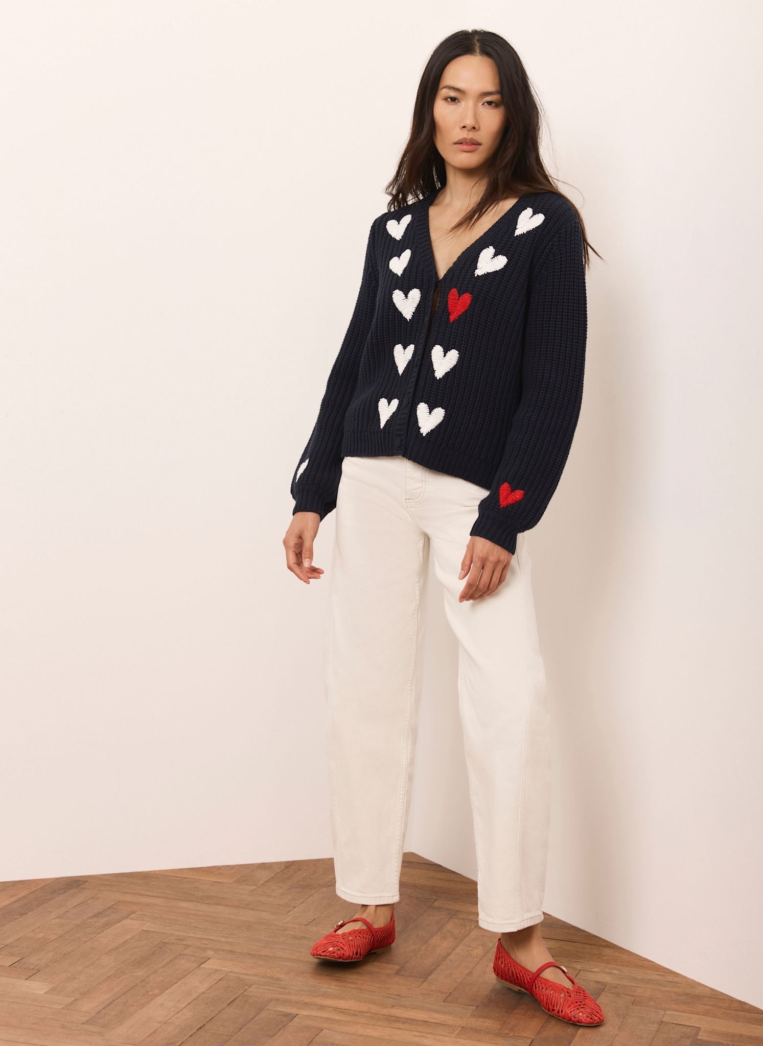 Navy Heart Embroidered Cardigan