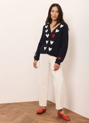 Navy Heart Embroidered Cardigan