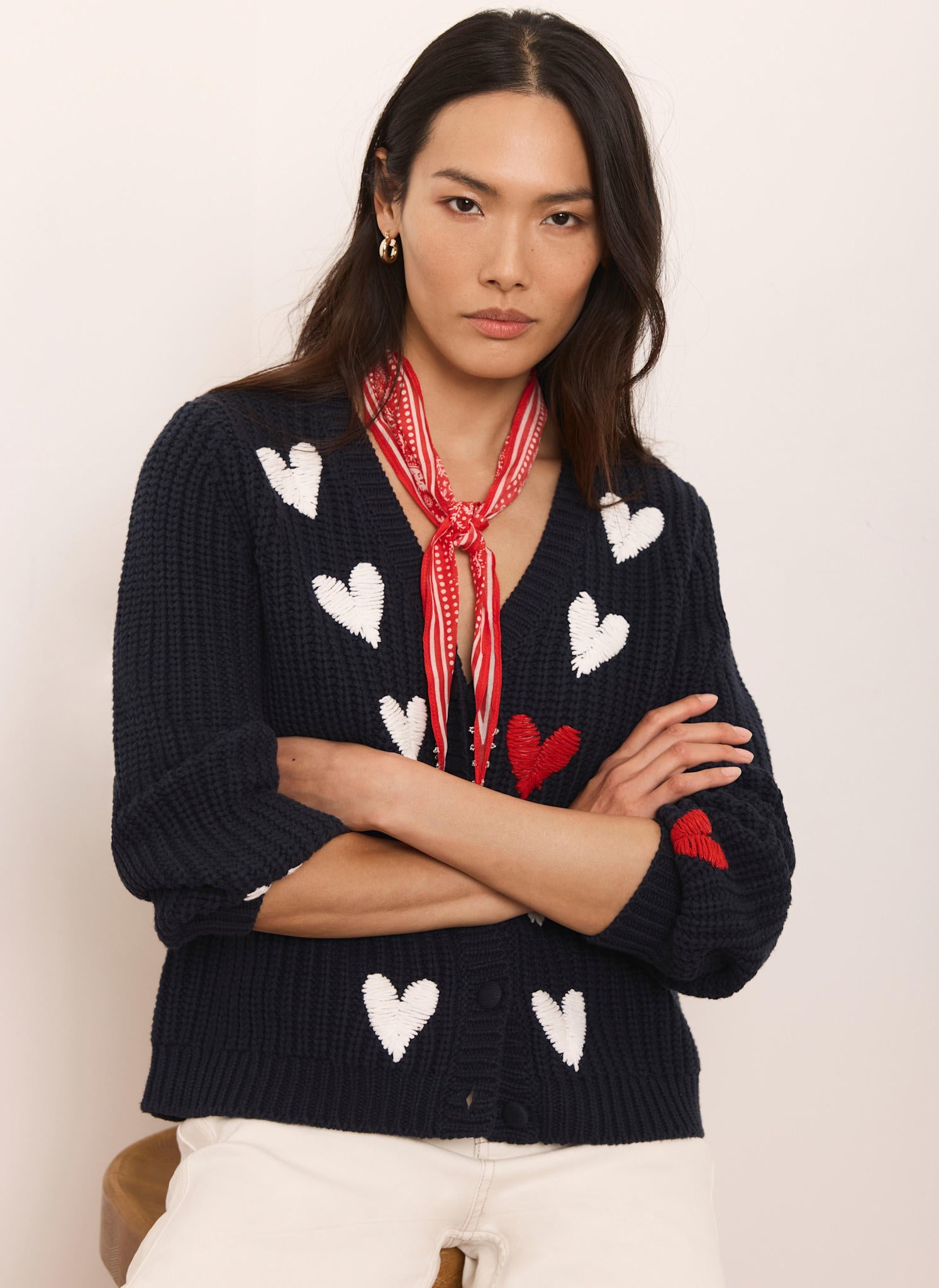 Navy Heart Embroidered Cardigan