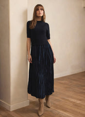 Navy Knit Puff Sleeve Maxi Dress