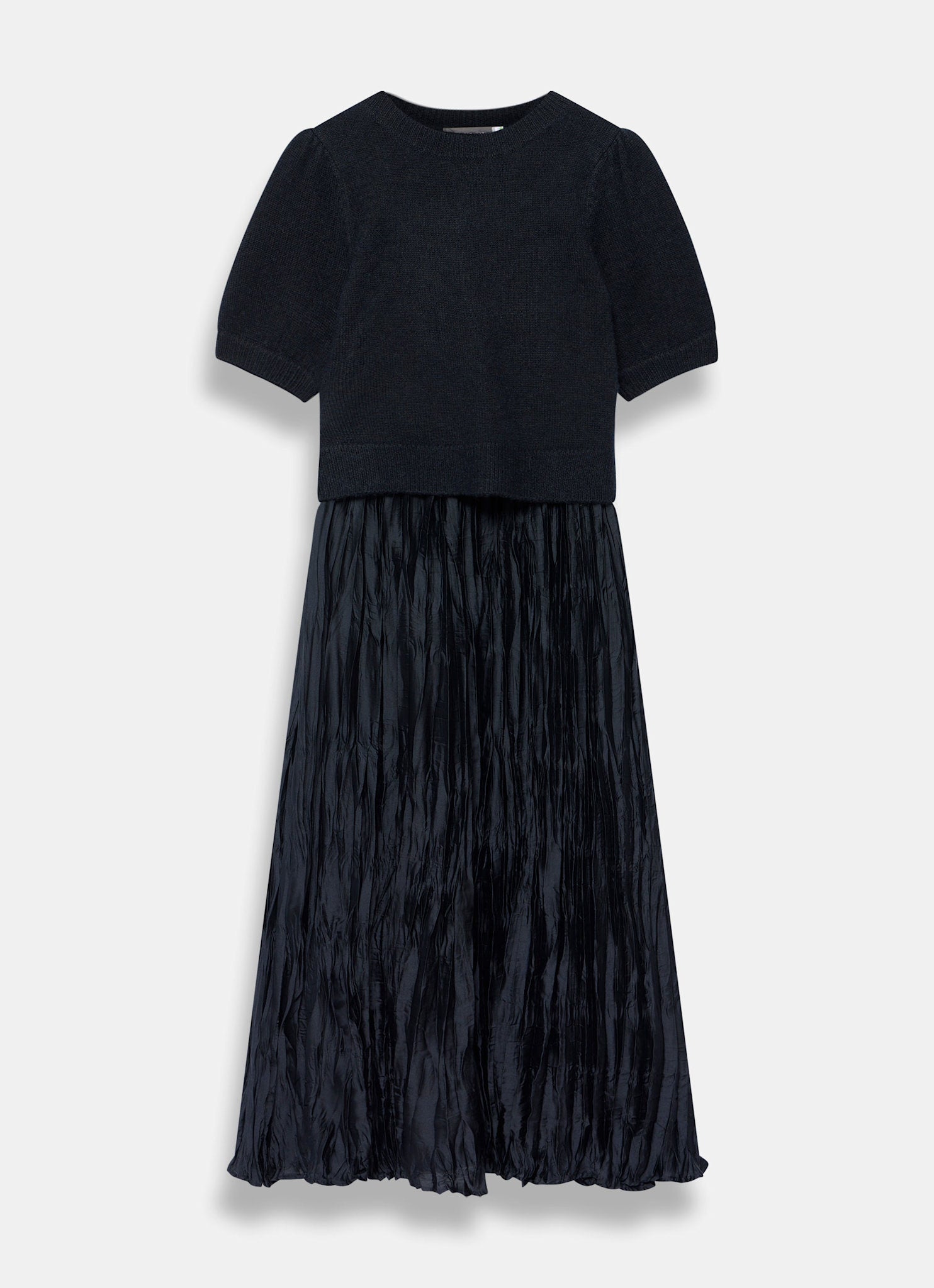 Navy Knit Puff Sleeve Maxi Dress
