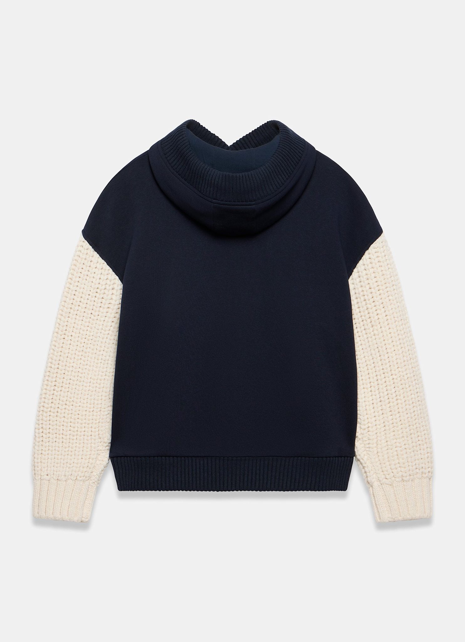 Navy Cotton Blend Contrast Sleeve Hoodie