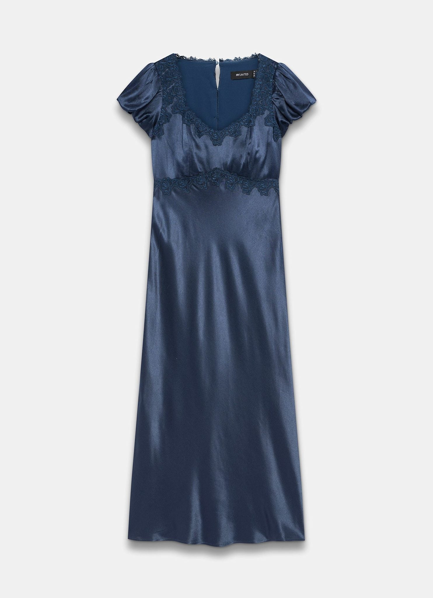 Navy Lace Detail Satin Midi Dress