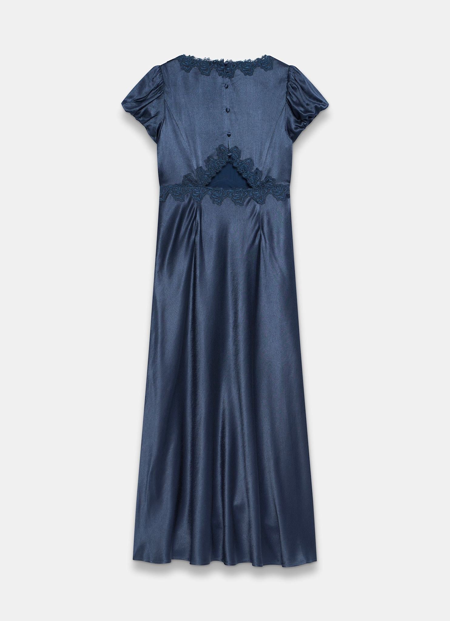 Navy Lace Detail Satin Midi Dress