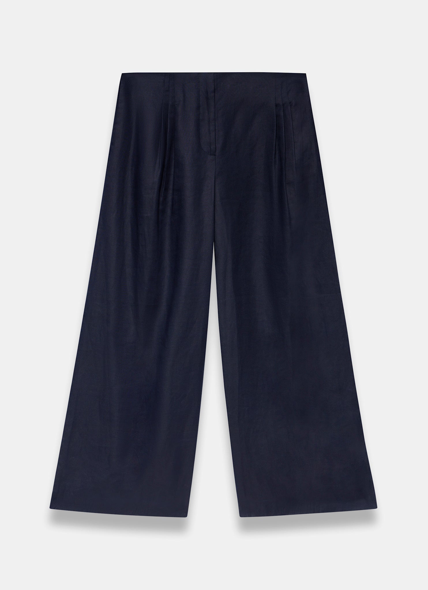 Navy Ramie Wide Leg Trousers