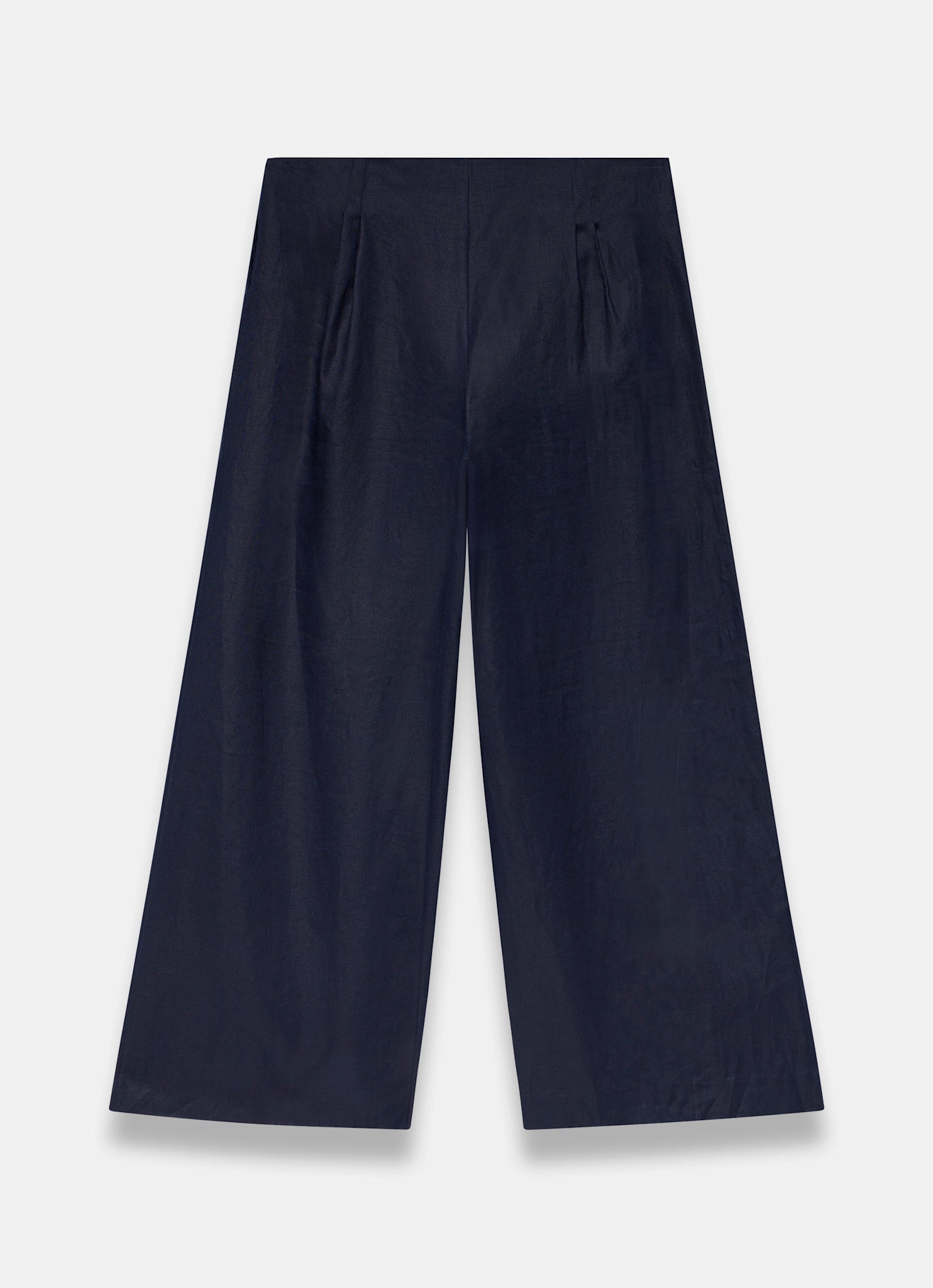 Navy Ramie Wide Leg Trousers