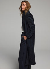Navy Suede Longline Trench Coat