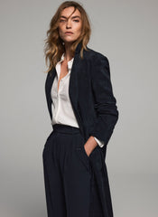 Navy Suede Longline Trench Coat