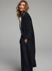 Navy Suede Longline Trench Coat