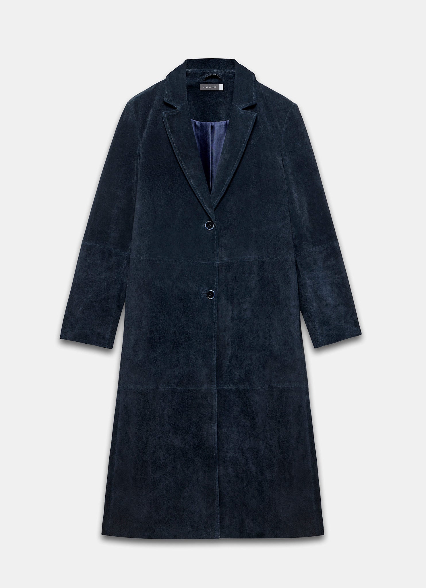 Navy Suede Longline Trench Coat