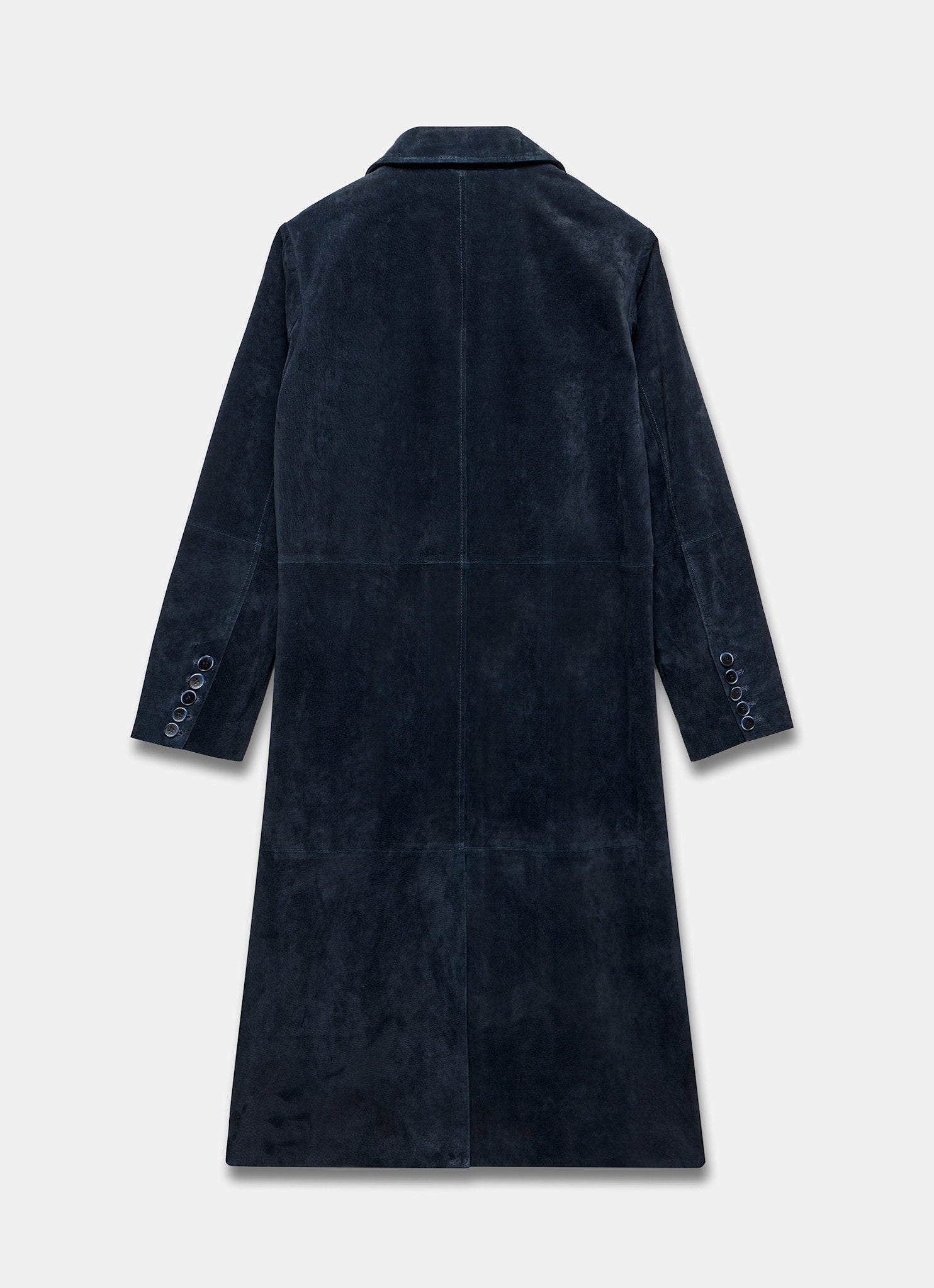 Navy Suede Longline Trench Coat