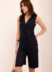 Navy Ramie Longline Tailored Shorts