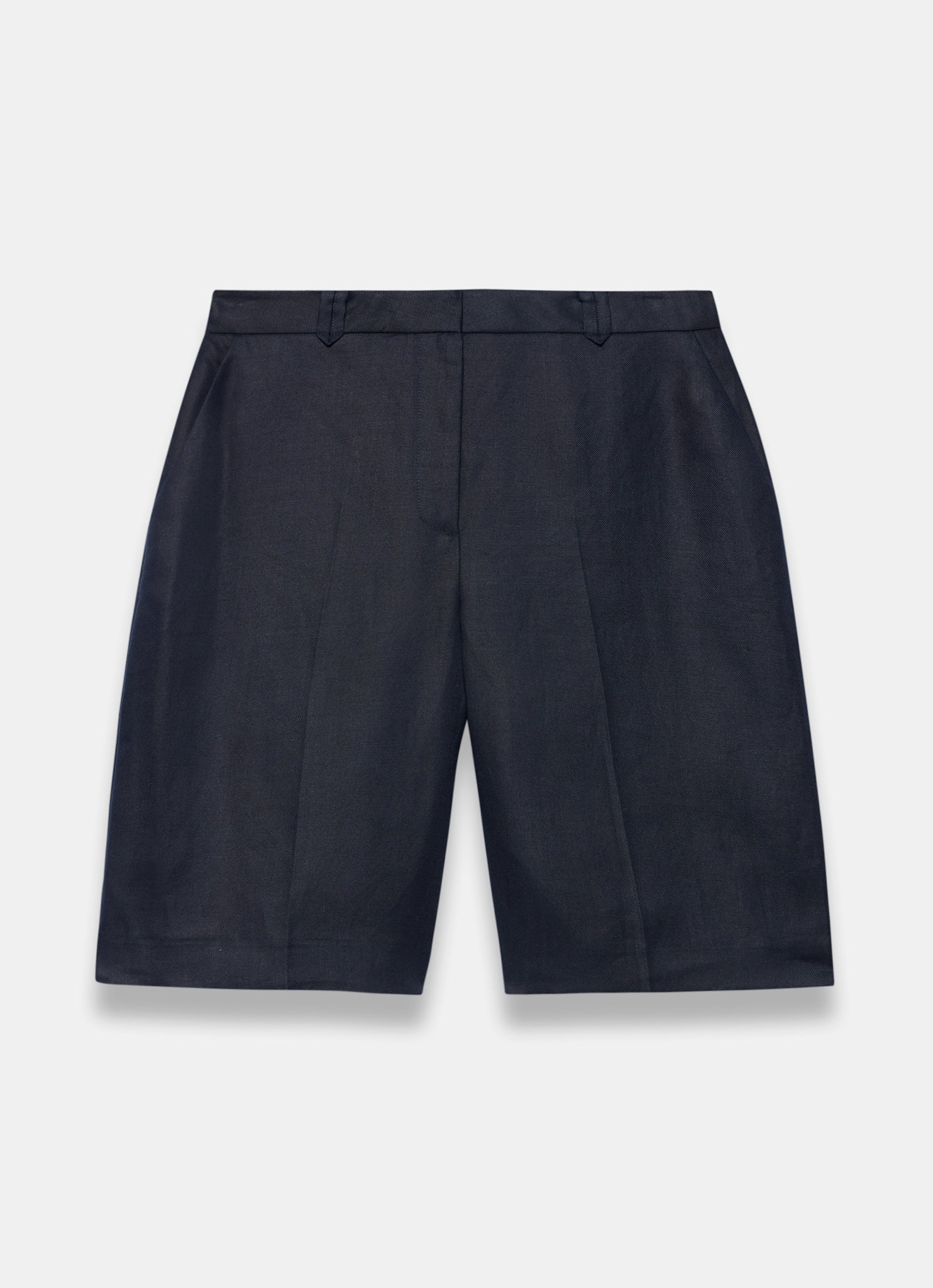Navy Ramie Longline Tailored Shorts