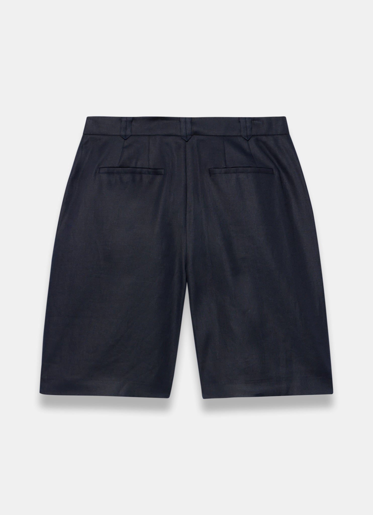 Navy Ramie Longline Tailored Shorts
