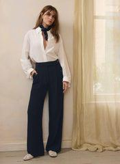 Navy Tailored Wide Trousers