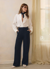 Navy Tailored Wide Trousers