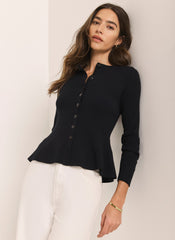 Navy Peplum Knit Cardigan