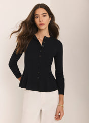 Navy Peplum Knit Cardigan