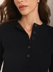 Navy Peplum Knit Cardigan