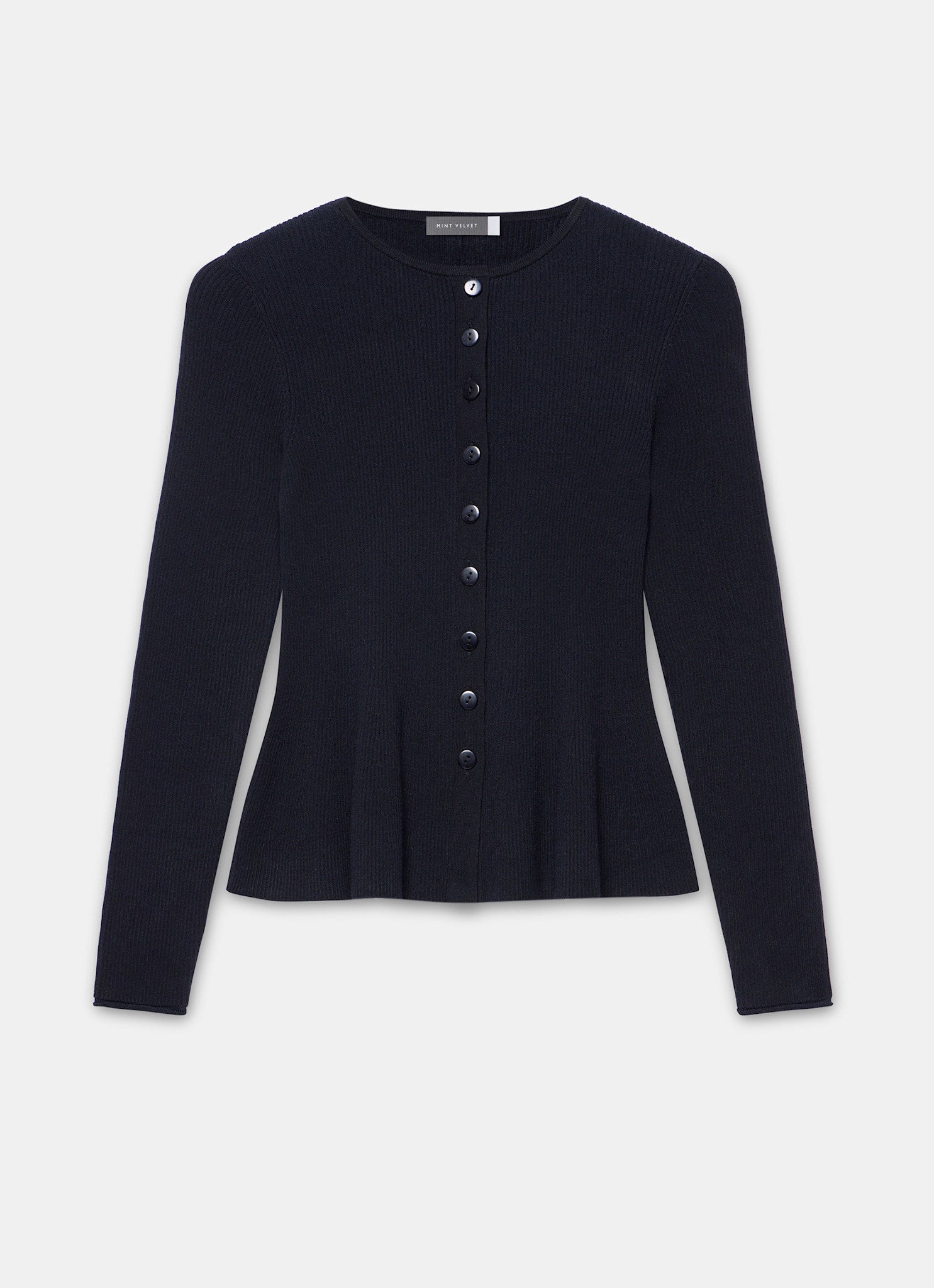 Navy Peplum Knit Cardigan