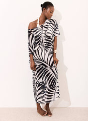 Navy Leaf Print Beach Cover Up