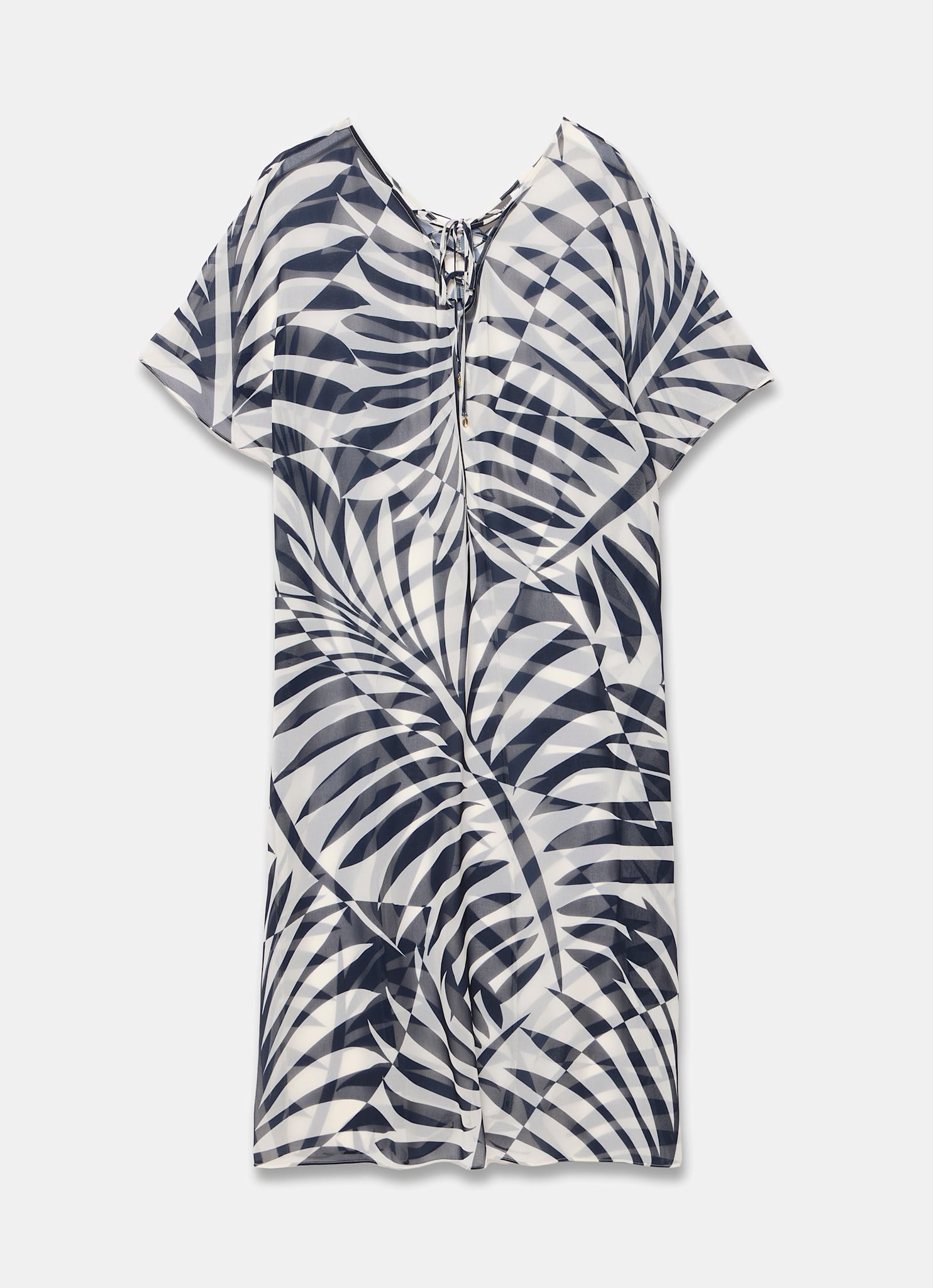 Navy Leaf Print Beach Cover Up