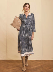 Navy Print Midi Shirt Dress