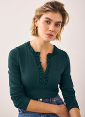 Teal Cotton Blend Ruched Top