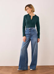 Teal Cotton Blend Ruched Top
