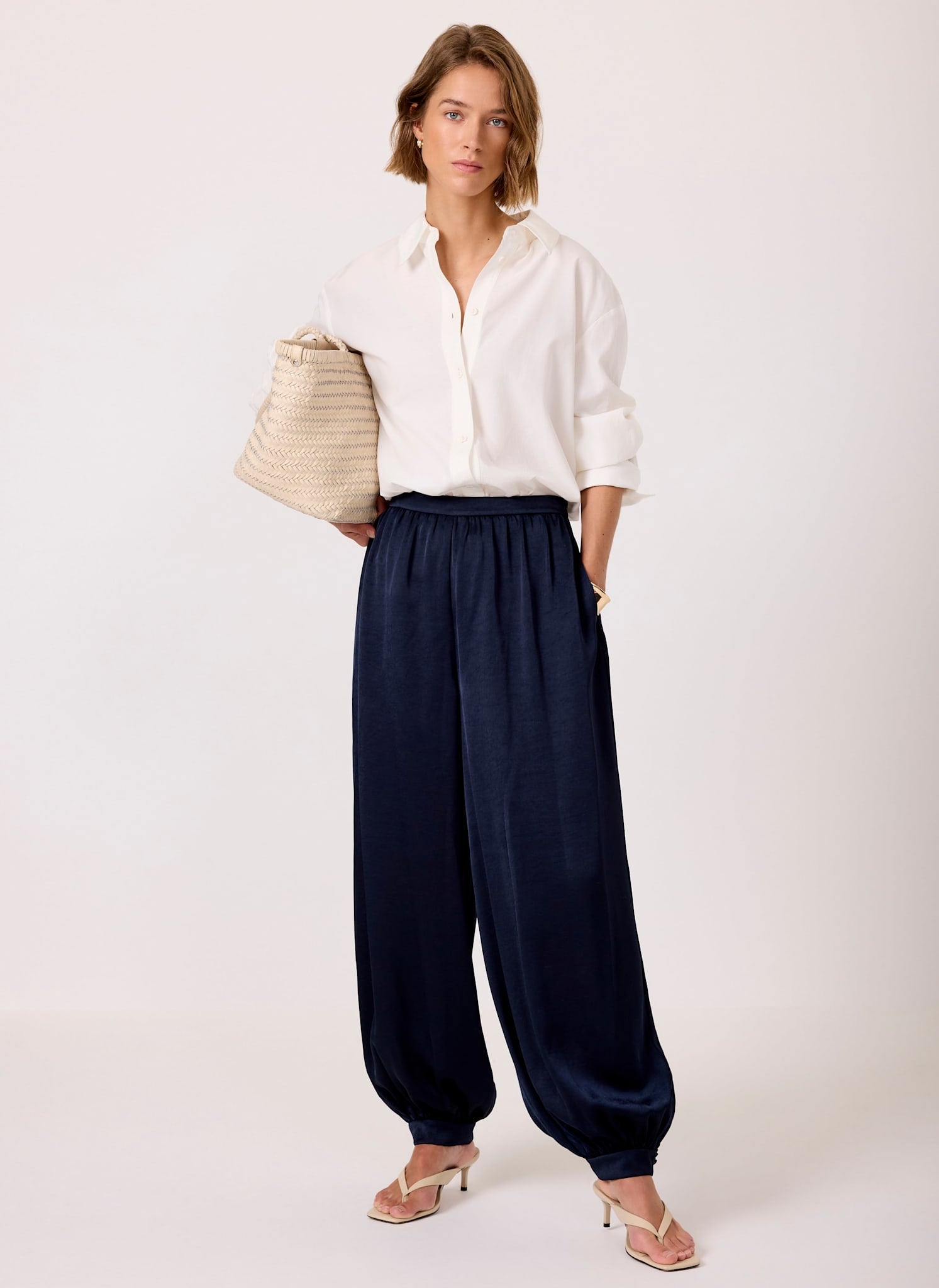 Navy Satin Balloon Trousers