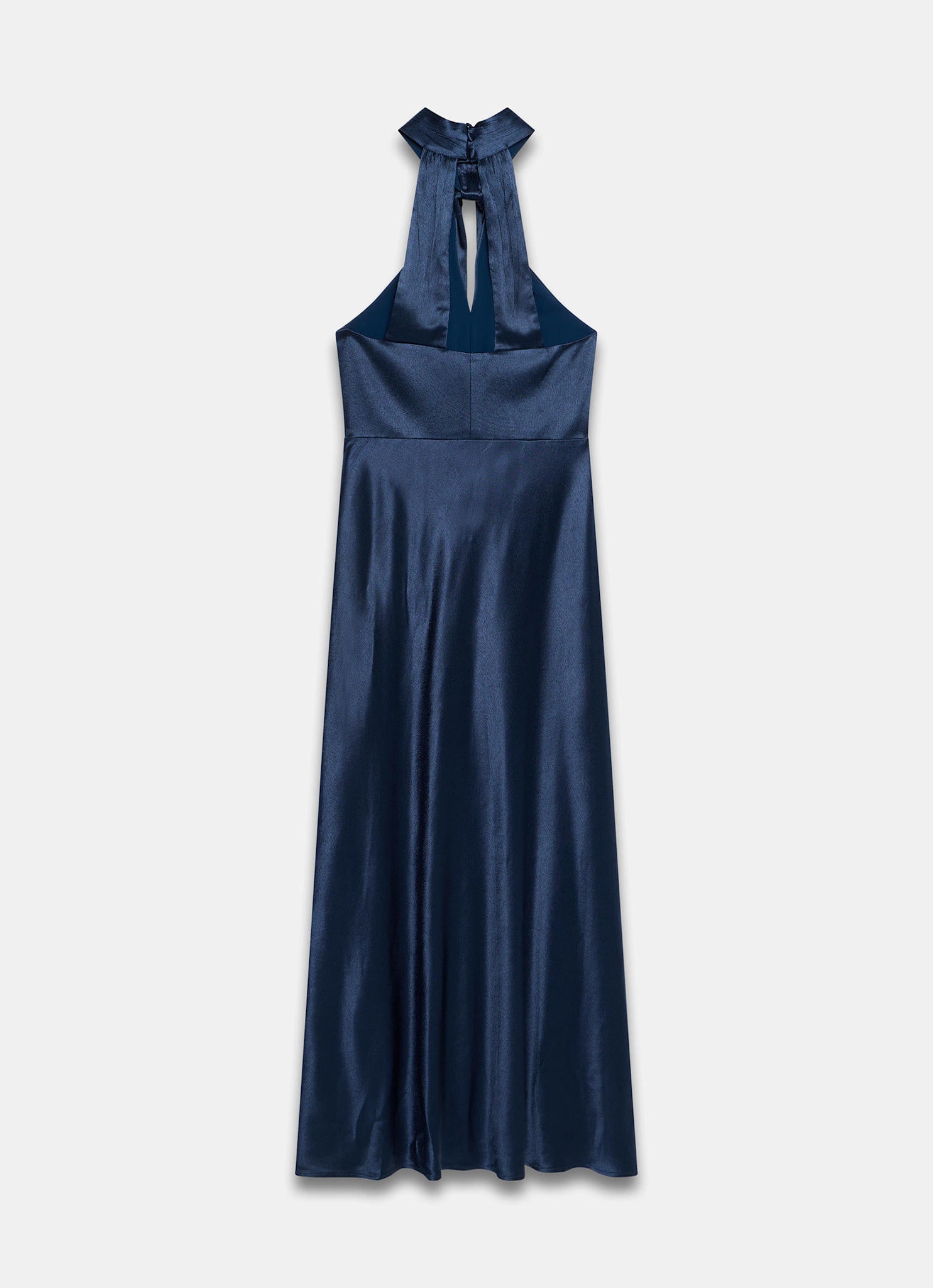 Navy Satin Halter Maxi Dress