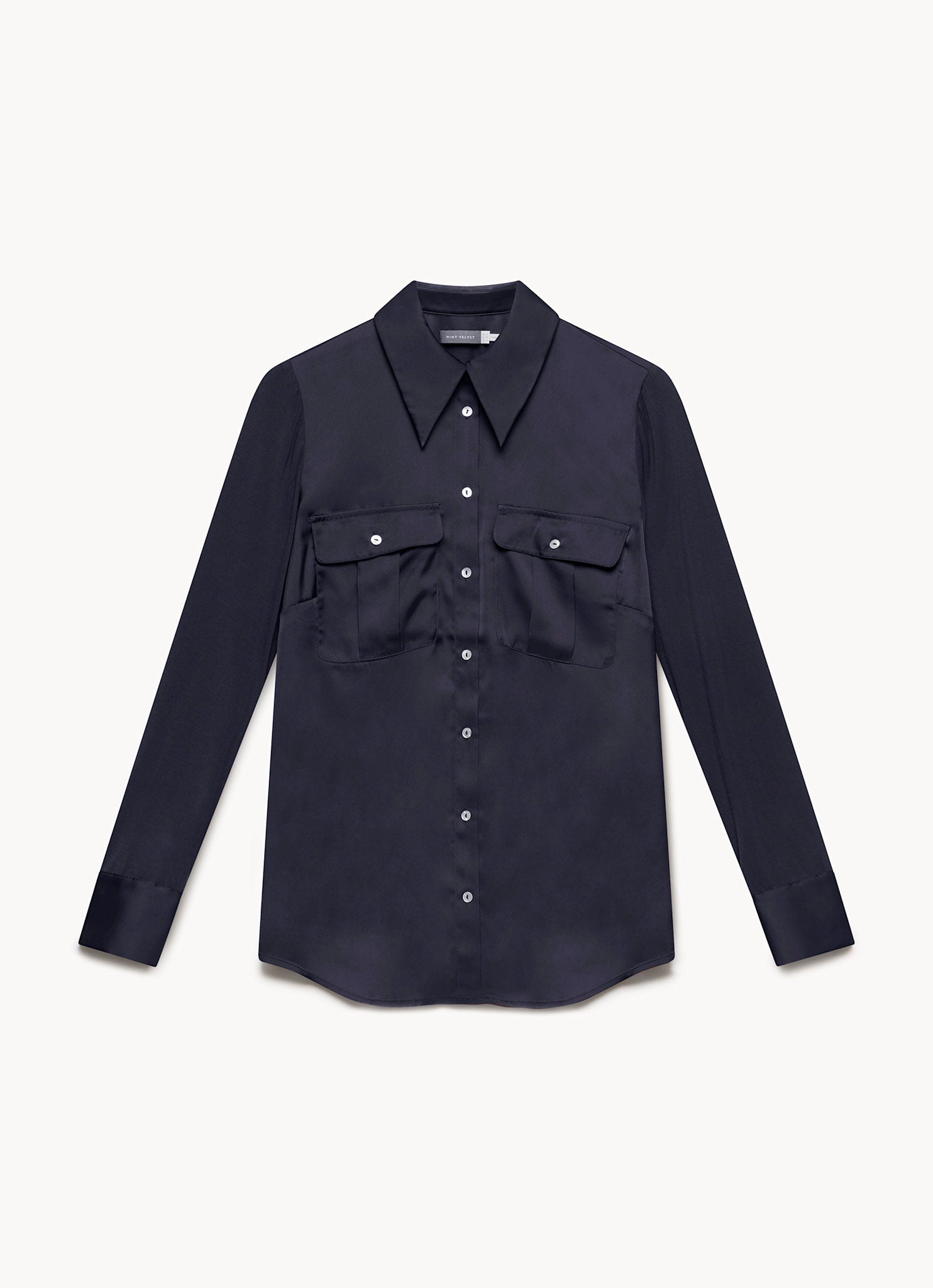 Navy Satin Utility Shirt