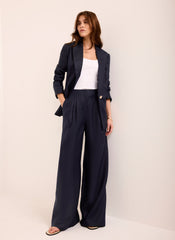 Navy Ramie Single Breasted Blazer