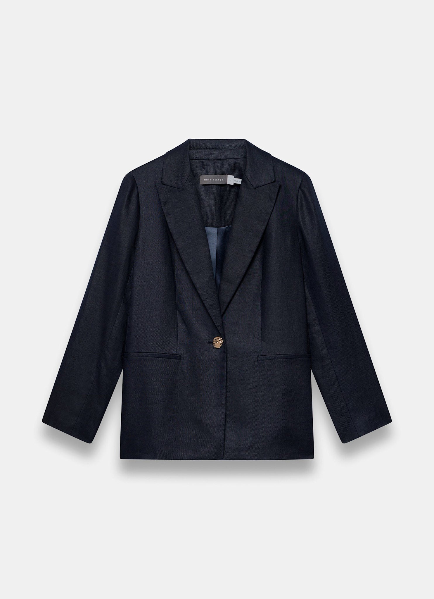 Navy Ramie Single Breasted Blazer