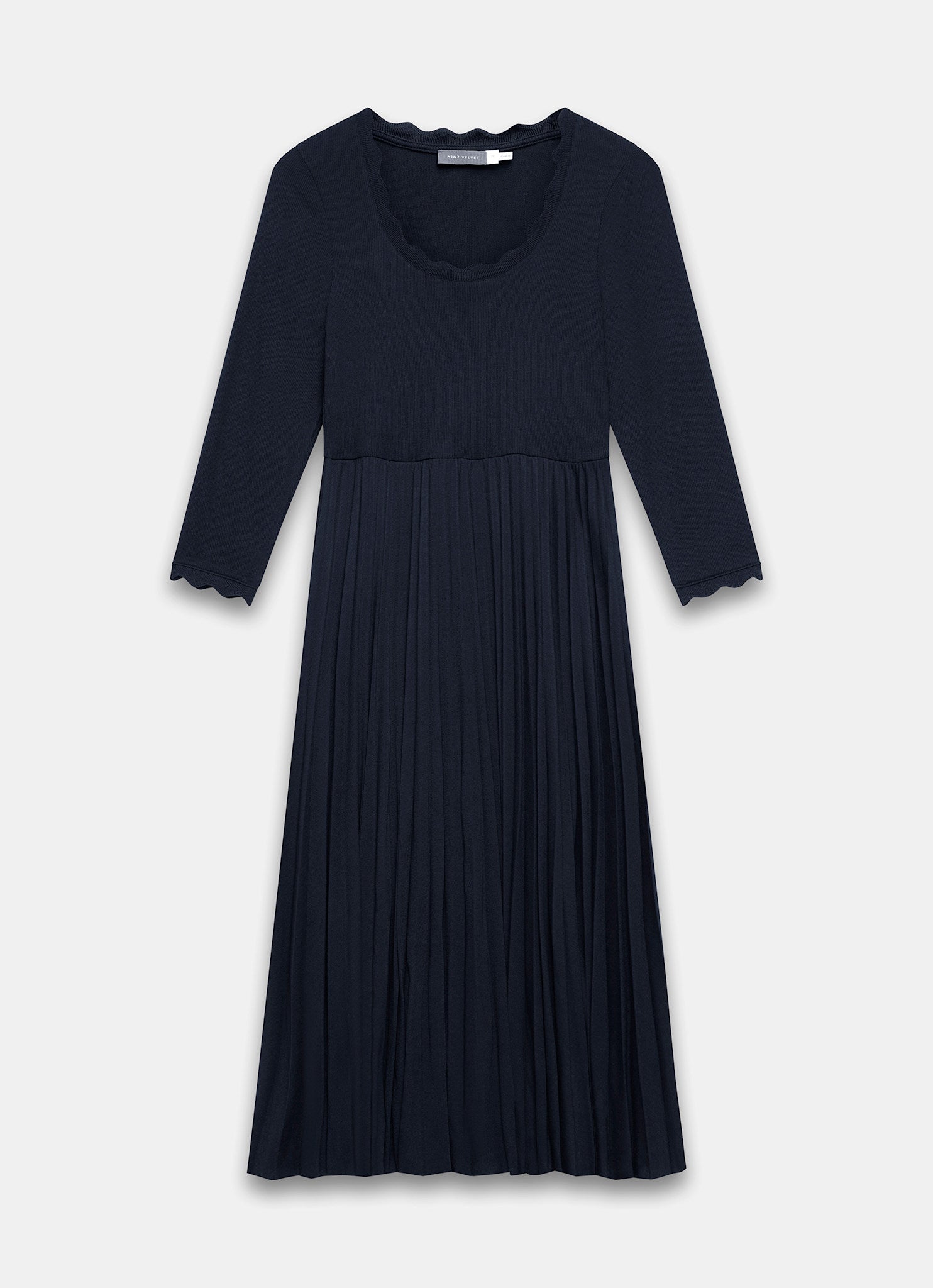 Navy Scallop Jersey Mix Midi Dress
