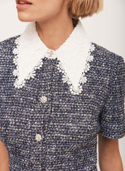 Navy Statement Collar Boucle Mini Dress