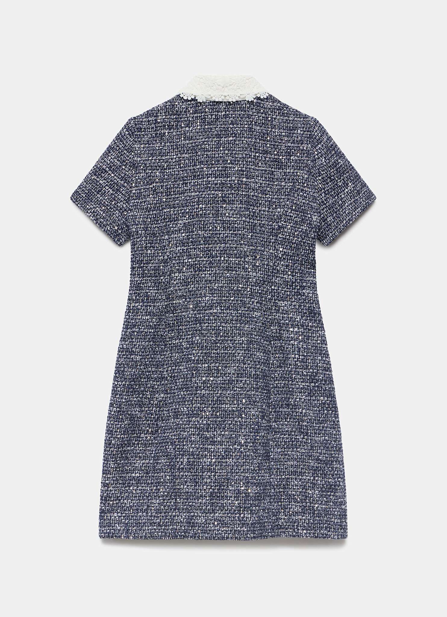 Navy Statement Collar Boucle Mini Dress