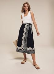 Navy Shell Print Wrap Skirt