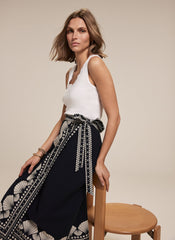 Navy Shell Print Wrap Skirt