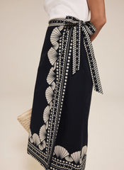 Navy Shell Print Wrap Skirt