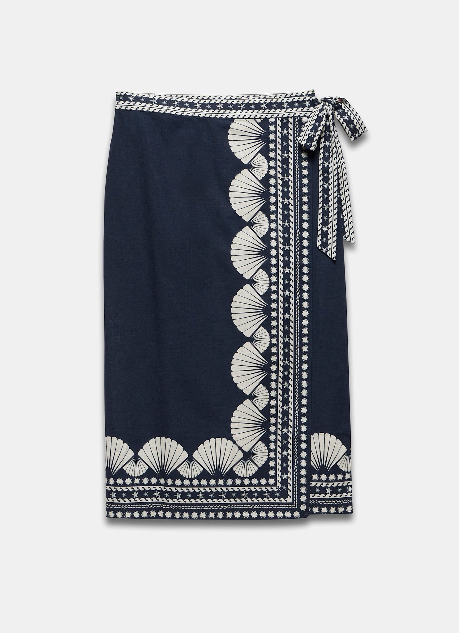 Navy Shell Print Wrap Skirt