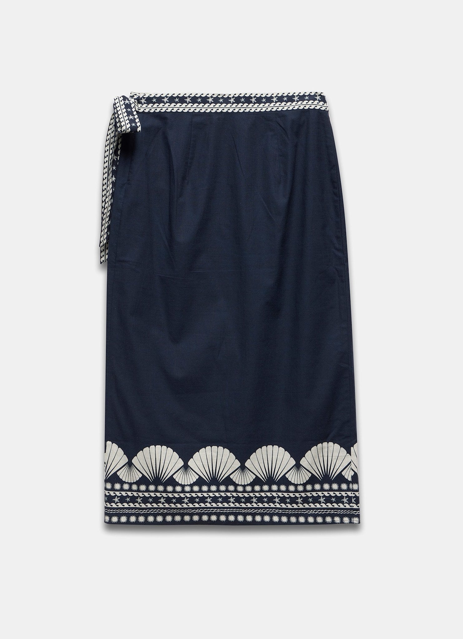 Navy Shell Print Wrap Skirt