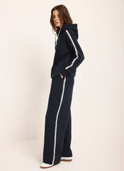 Navy Jersey Crochet Trim Wide Joggers
