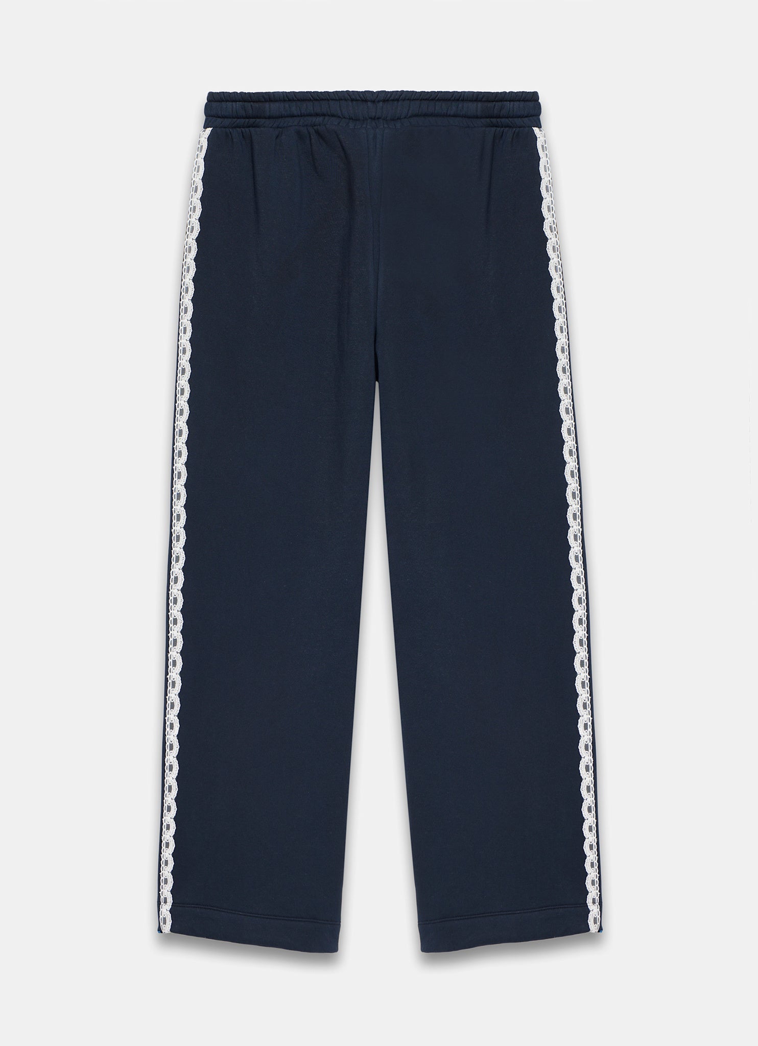 Navy Jersey Crochet Trim Wide Joggers