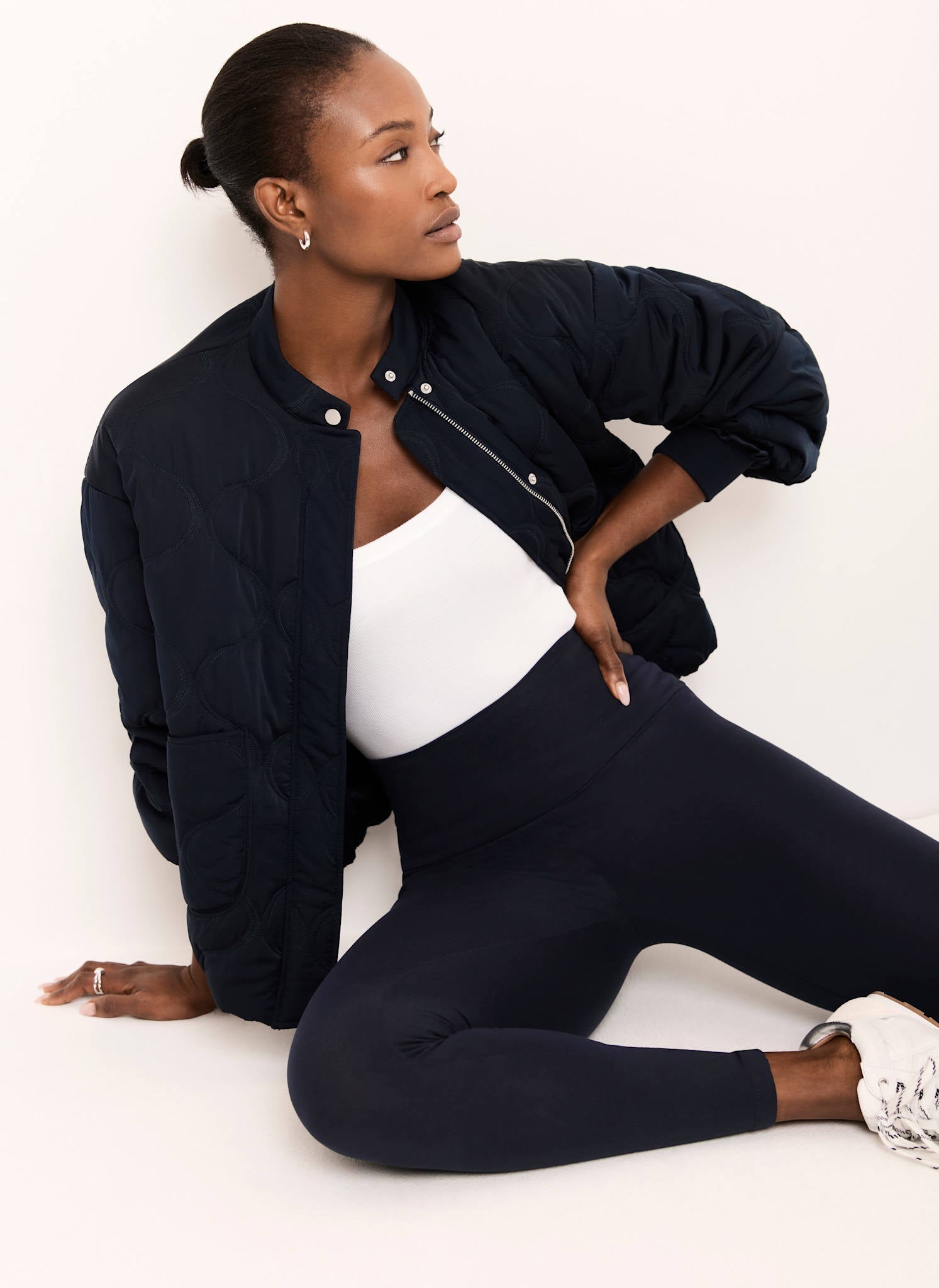 Navy Jersey Straight Leggings