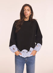 Navy Embroidered Hem Sweatshirt