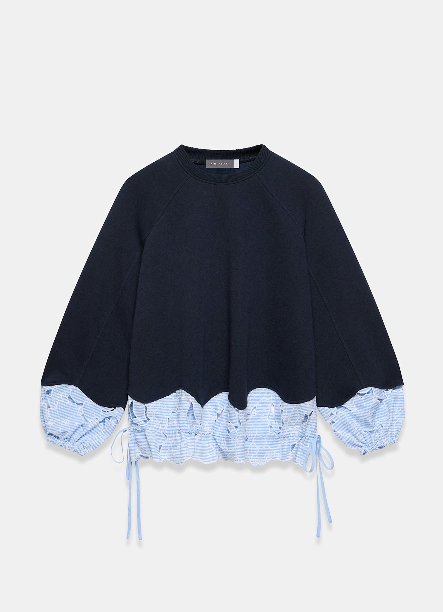 Navy Embroidered Hem Sweatshirt