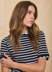 Navy Stripe Scallop Trim T-Shirt