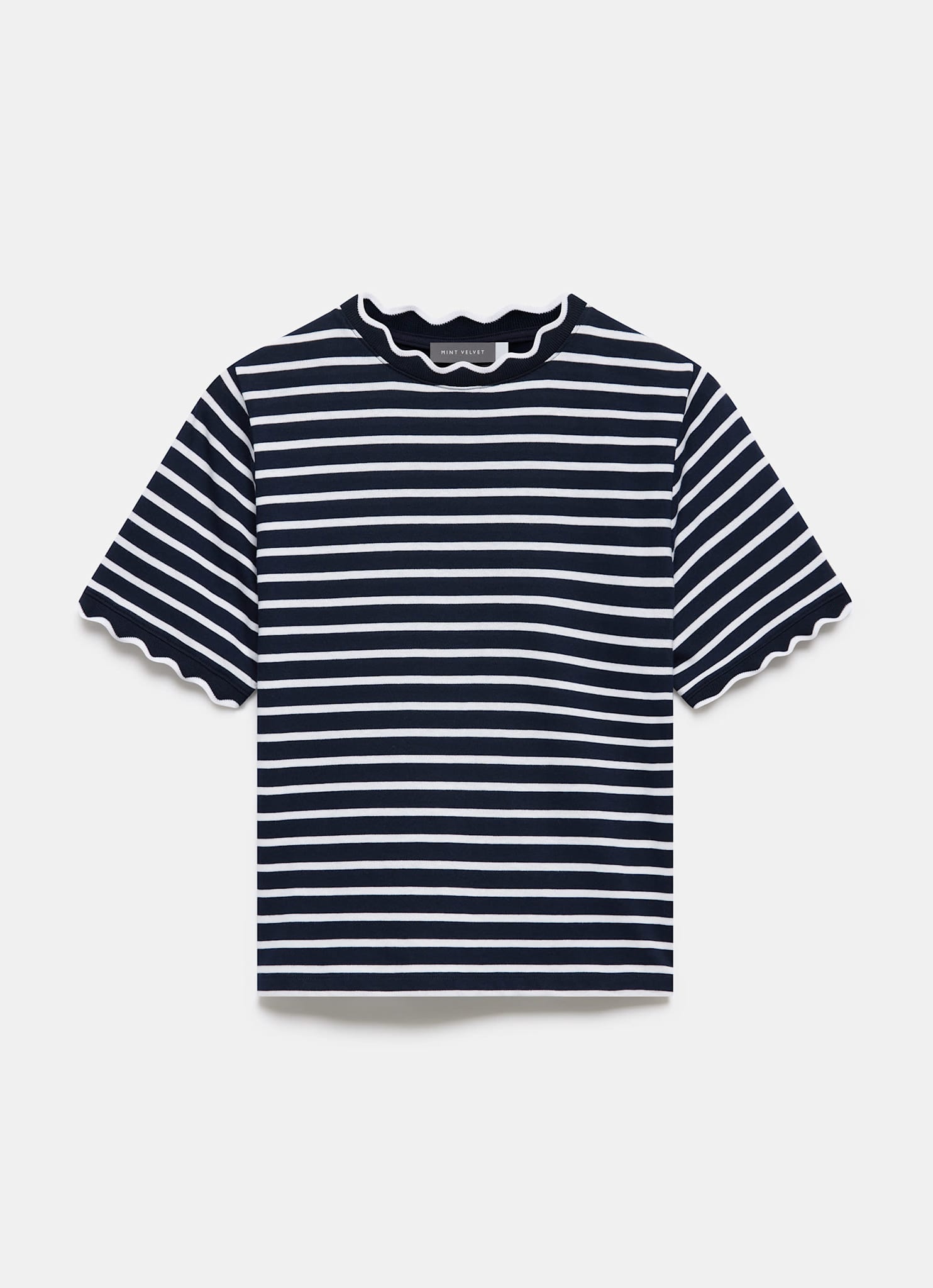 Navy Stripe Scallop Trim T-Shirt